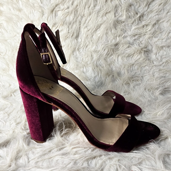 Vince Camuto Malissa Velvet Heels Burgundy Ankle Strap - Picture 3 of 7